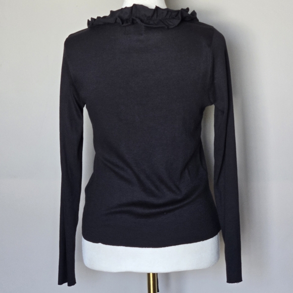 Nation LTD Fanny Ruffle Black Tie-Front Long Sleeve Ribbed Top Jet Black Size L - Picture 3 of 8